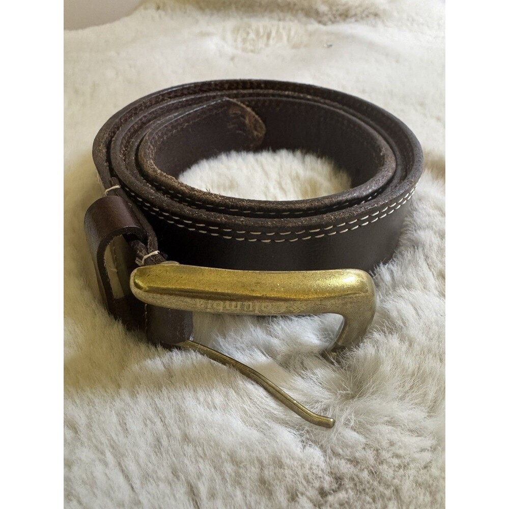Columbia Men's Belt Size 34 Brown Leather Brass Tone Buckle 1.5" Wide Casual